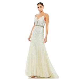 NEW NWT Mac Duggal A79341 Applique Sleeveless Gown Ivory Size 16